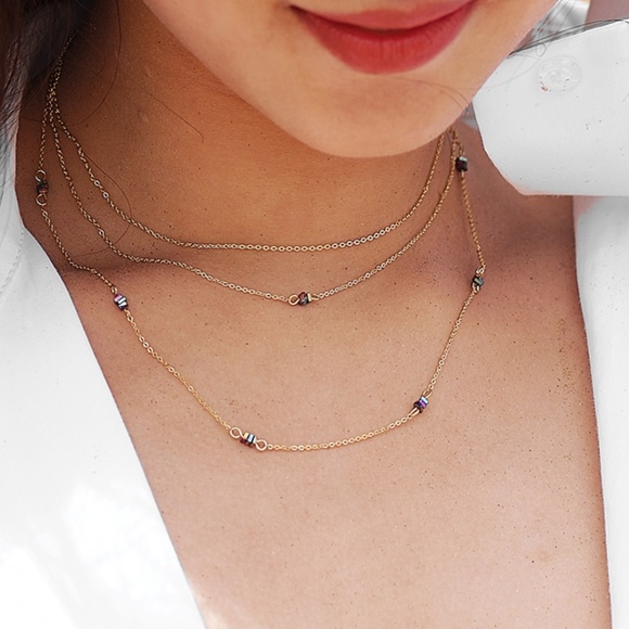 Rainbow Hematite Multicolor Stone Layered Necklace - Picture 3 of 9